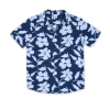 BOYS SHORT SLEEVE RAYON BUTTON DOWN W/ FLOWER PRINT - NAVY