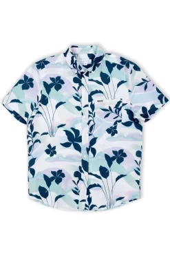 BOYS SHORT SLEEVE RAYON BUTTON DOWN W/ FLORAL PRINT - WHITE