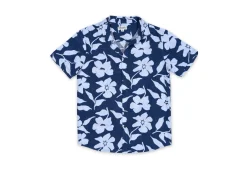 BOYS SHORT SLEEVE RAYON BUTTON DOWN W/ FLOWER PRINT - NAVY