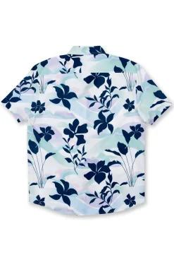 BOYS SHORT SLEEVE RAYON BUTTON DOWN W/ FLORAL PRINT - WHITE