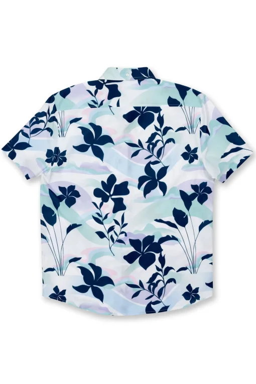 BOYS SHORT SLEEVE RAYON BUTTON DOWN W/ FLORAL PRINT - WHITE
