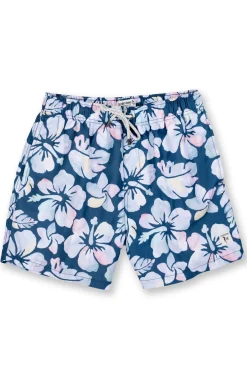 BOYS SWIM SHORTS W/ HIBISCUS PRINT - DENIM