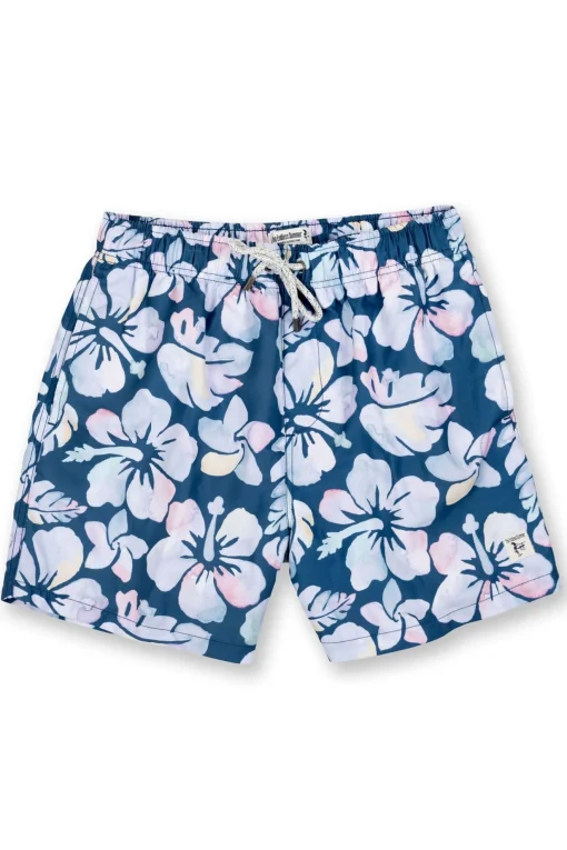 BOYS SWIM SHORTS W/ HIBISCUS PRINT - DENIM