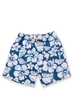 BOYS SWIM SHORTS W/ HIBISCUS PRINT - DENIM