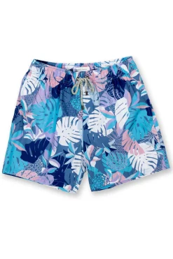 BOYS SWIM SHORTS W/ PALM LEAF PRINT - LIGHT PURPLE