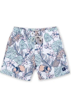 BOYS SWIM SHORTS W/ TROPICAL PINEAPPLE PRINT - WHITE