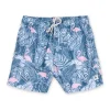 BOYS SWIM SHORTS W/ TROPICAL FLAMINGO PRINT - DENIM