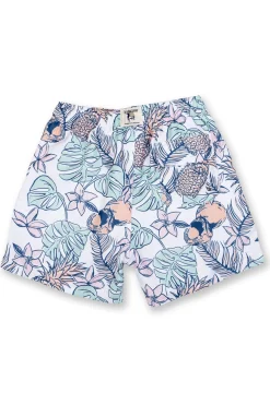 BOYS SWIM SHORTS W/ TROPICAL PINEAPPLE PRINT - WHITE