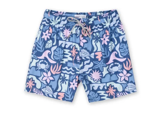 Mens Printed Swim Shorts - Navy