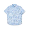 MENS SEERSUCKER BUTTON DOWN W/ TROPICAL PRINT - LIGHT BLUE