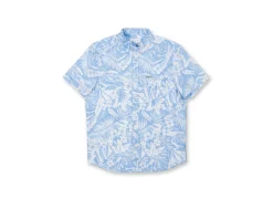 MENS SEERSUCKER BUTTON DOWN W/ TROPICAL PRINT - LIGHT BLUE
