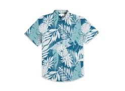 MENS SEERSUCKER BUTTON DOWN W/ PALM PINEAPPLE PRINT - TEAL