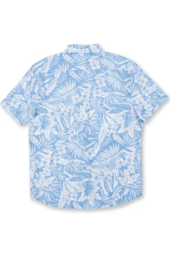 MENS SEERSUCKER BUTTON DOWN W/ TROPICAL PRINT - LIGHT BLUE