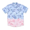 MENS SHORT SLEEVE BUTTON DOWN SHIRT - BLUE TROPICAL FLAG PRINT