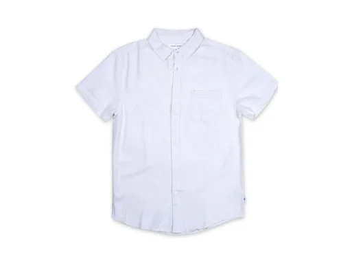 MENS SHORT SLEEVE LINEN BUTTON DOWN SHIRT - WHITE