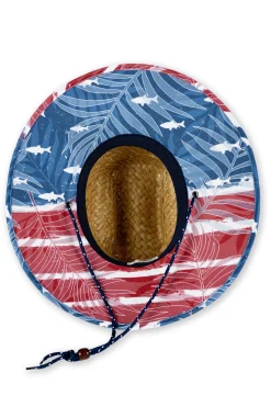 MENS STRAW HAT W/ FLAG PRINT