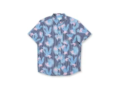 MENS STRIPED BUTTON DOWN W/ TROPICAL TURTLE - NAVY