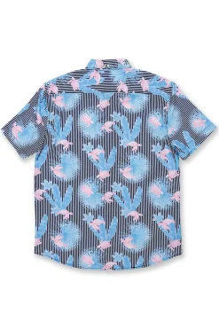 MENS STRIPED BUTTON DOWN W/ TROPICAL TURTLE - NAVY