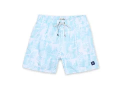 MENS SWIM SHORTS W/ BLOCK PINEAPPLE PRINT - AQUA