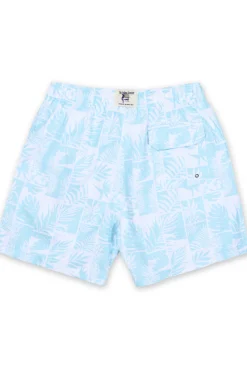 MENS SWIM SHORTS W/ BLOCK PINEAPPLE PRINT - AQUA