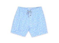 MENS SWIM SHORTS W/ DITSY PALM TREE PRINT - BLUE