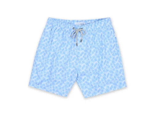 MENS SWIM SHORTS W/ DITSY PALM TREE PRINT - BLUE