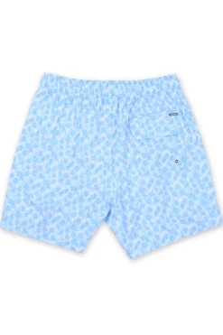 MENS SWIM SHORTS W/ DITSY PALM TREE PRINT - BLUE