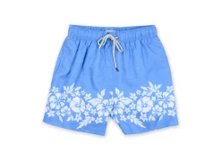 MENS SWIM SHORTS W/ HIBISCUS PRINT - BLUE