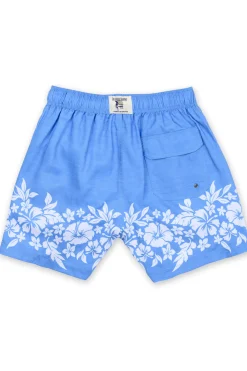 MENS SWIM SHORTS W/ HIBISCUS PRINT - BLUE