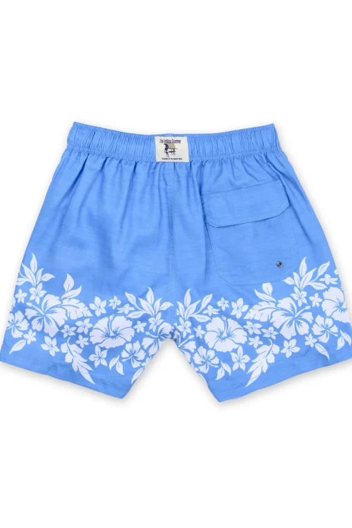 MENS SWIM SHORTS W/ HIBISCUS PRINT - BLUE