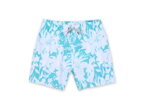 MENS SWIM SHORTS W/ LARGE FLORAL PRINT - TEAL