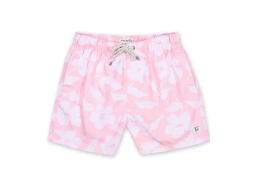MENS SWIM SHORTS W/ TEXTURED FLOWER PRINT - PINK