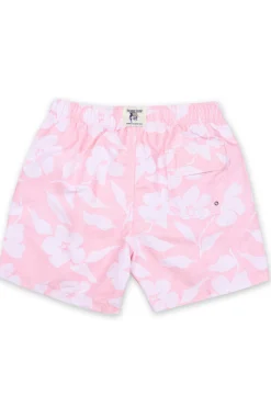 MENS SWIM SHORTS W/ TEXTURED FLOWER PRINT - PINK