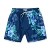 MENS SWIM SHORTS W/ TROPICAL PRINT - NAVY