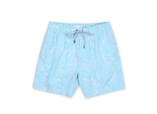 MENS SWIM SHORTS W/ TROPICAL FLAMINGO PRINT - MINT