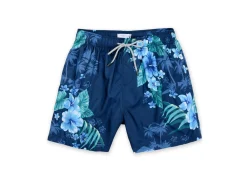 MENS SWIM SHORTS W/ TROPICAL PRINT - NAVY