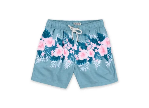 MENS SWIM SHORTS W/ TROPICAL PRINT - SAGE