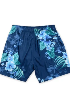 MENS SWIM SHORTS W/ TROPICAL PRINT - NAVY