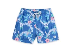 MENS SWIM SHORTS W/ UKELELE PRINT - BLUE