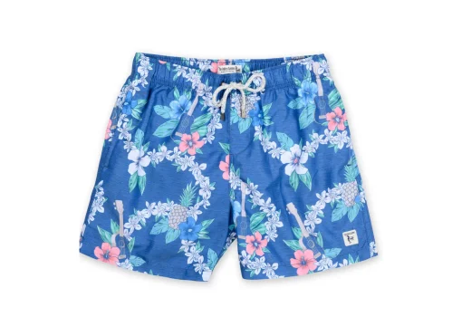 MENS SWIM SHORTS W/ UKELELE PRINT - BLUE