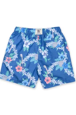 MENS SWIM SHORTS W/ UKELELE PRINT - BLUE
