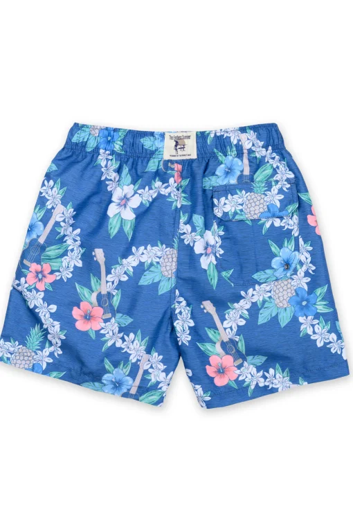 MENS SWIM SHORTS W/ UKELELE PRINT - BLUE