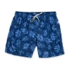 MENS SWIM SHORTS W/ WATERCOLOR DAISY PRINT - NAVY