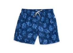 MENS SWIM SHORTS W/ WATERCOLOR DAISY PRINT - NAVY