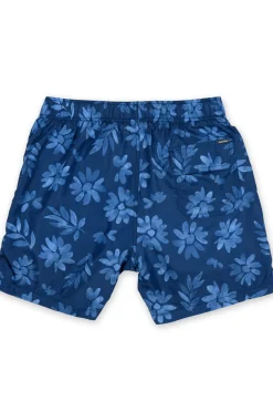 MENS SWIM SHORTS W/ WATERCOLOR DAISY PRINT - NAVY